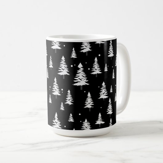 Schwarz-Weiß-Weihnachtsbaum Kaffeetasse (VorderseiteRechts)