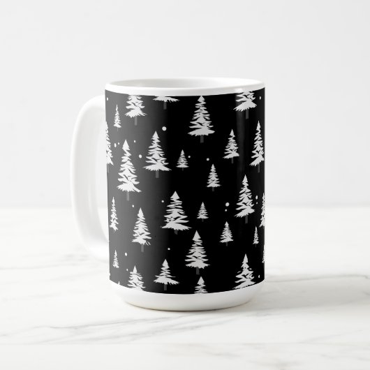 Schwarz-Weiß-Weihnachtsbaum Kaffeetasse (Vorderseite Links)