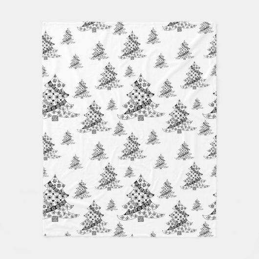 Schwarz-Weiß-Weihnachtsbaum-Muster Fleecedecke (Vorderseite)