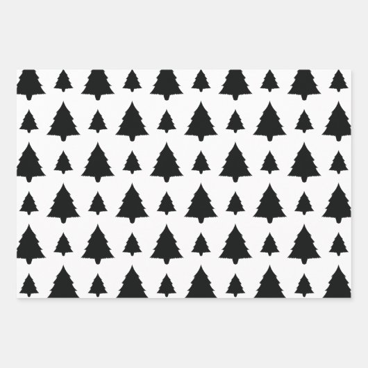 Schwarz-Weiß Weihnachtsbaum Muster Geschenkpapier Set (Vorderseite 2)