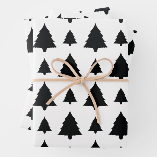 Schwarz-Weiß Weihnachtsbaum Muster Geschenkpapier Set (Beispiel)