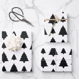 Schwarz-Weiß Weihnachtsbaum Muster Geschenkpapier Set
