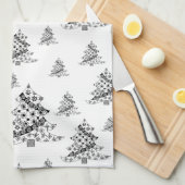 Schwarz-Weiß-Weihnachtsbaum-Muster Geschirrtuch (Viertel Falte)