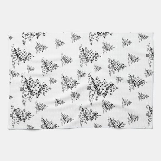 Schwarz-Weiß-Weihnachtsbaum-Muster Geschirrtuch (Horizontal)