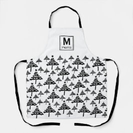 Schwarz-Weiß-Weihnachtsbaum-Muster Monogramm Schürze