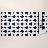 Schwarz-Weiß Weihnachtsbaum Muster & Name Strandtuch (Vorderseite)