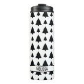 Schwarz-Weiß Weihnachtsbaum Muster & Name Thermosbecher (Vorderseite)