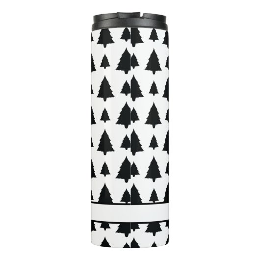 Schwarz-Weiß Weihnachtsbaum Muster & Name Thermosbecher (Rückseite)