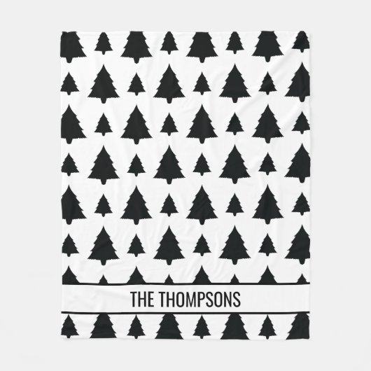 Schwarz-Weiß Weihnachtsbaum Muster & Text Fleecedecke (Vorderseite)