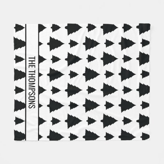 Schwarz-Weiß Weihnachtsbaum Muster & Text Fleecedecke (Vorderseite (Horizontal))