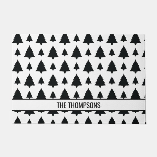 Schwarz-Weiß Weihnachtsbaum Muster & Text Fußmatte (Vorderseite)
