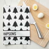 Schwarz-Weiß Weihnachtsbaum Muster & Text Geschirrtuch (Viertel Falte)