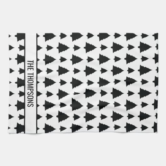 Schwarz-Weiß Weihnachtsbaum Muster & Text Geschirrtuch (Horizontal)