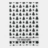 Schwarz-Weiß Weihnachtsbaum Muster & Text Geschirrtuch (Vertikal)