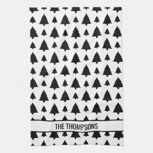 Schwarz-Weiß Weihnachtsbaum Muster & Text Geschirrtuch