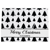 Schwarz-Weiß Weihnachtsbaum Muster & Text Große Geschenktüte (Vorderseite)
