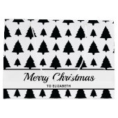 Schwarz-Weiß Weihnachtsbaum Muster & Text Große Geschenktüte (Rückseite)