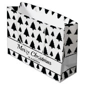 Schwarz-Weiß Weihnachtsbaum Muster & Text Große Geschenktüte (Rückseite Schrägansicht)