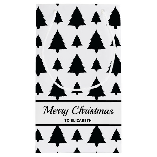 Schwarz-Weiß Weihnachtsbaum Muster & Text Kleine Geschenktüte (Rückseite)