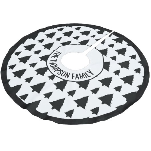 Schwarz-Weiß Weihnachtsbaum Muster & Text Polyester Weihnachtsbaumdecke (Schrägansicht)