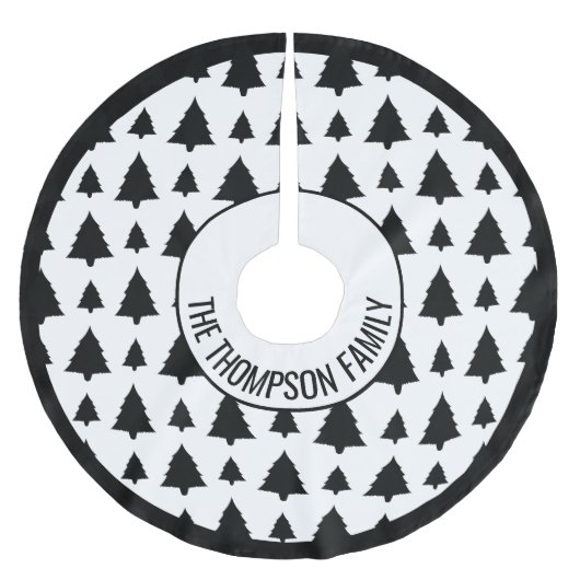 Schwarz-Weiß Weihnachtsbaum Muster & Text Polyester Weihnachtsbaumdecke (Vorderseite)