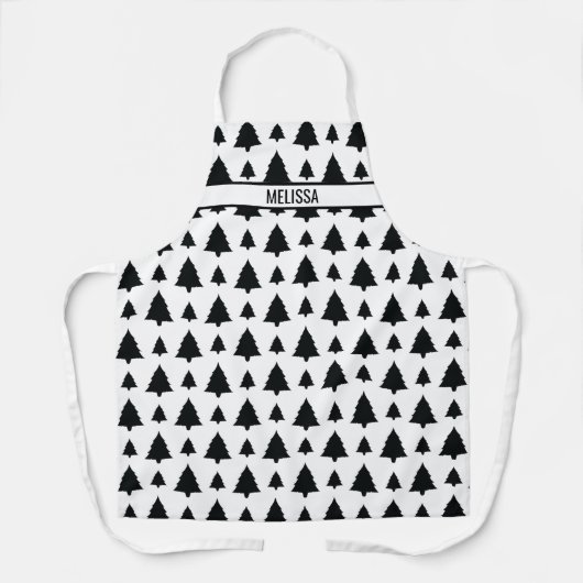 Schwarz-Weiß Weihnachtsbaum Muster & Text Schürze (Vorderseite)