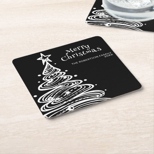 Schwarz-Weiß-Weihnachtsbaum-Party Rechteckiger Pappuntersetzer (angewinkelt)