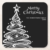 Schwarz-Weiß-Weihnachtsbaum-Party Rechteckiger Pappuntersetzer (Vorderseite)