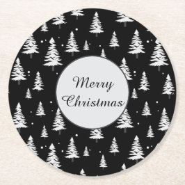 Schwarz-Weiß-Weihnachtsbaum Runder Pappuntersetzer