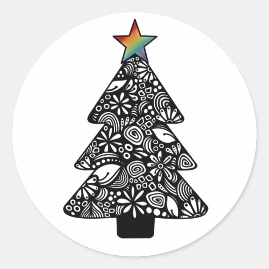Schwarz-Weiß-Weihnachtsbaum-Sticker Runder Aufkleber (Vorderseite)