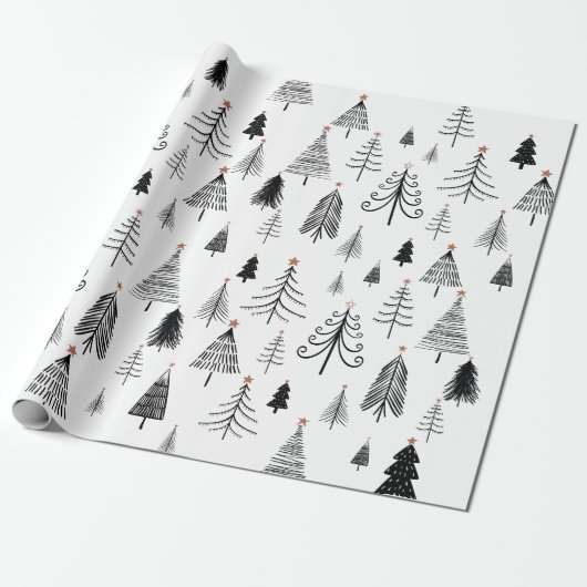 Schwarz-Weiß-Weihnachtsbaum-Umschlagpapier Geschenkpapier (Ungerollt)