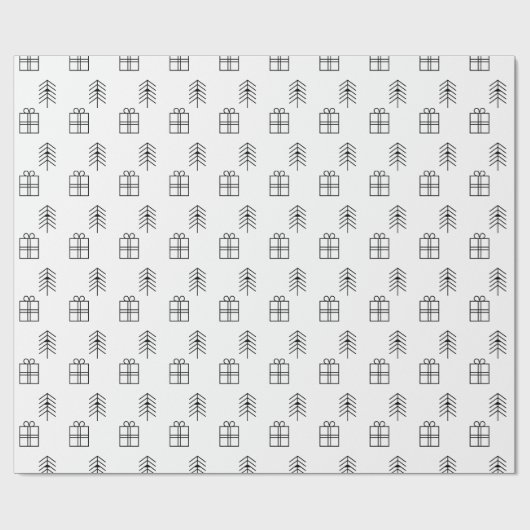 Schwarz-Weiß-Weihnachtsbaum und präsentes Muster Geschenkpapier (Flach)