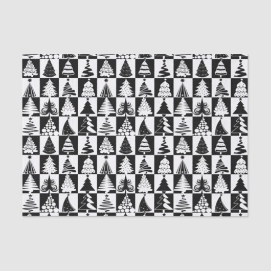 Schwarz-Weiß Weihnachtsbaum Urlaubsmuster Seidenpapier (Vorderseite)