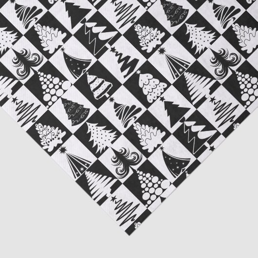 Schwarz-Weiß Weihnachtsbaum Urlaubsmuster Seidenpapier (Ausschnitt)