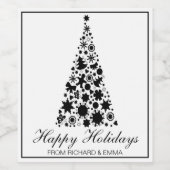Schwarz-Weiß-Weihnachtsbaum Weinetikett (Einzelnes Label)