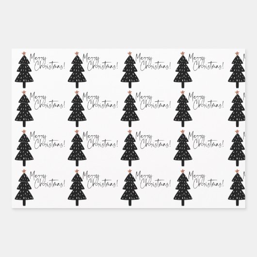 Schwarz-Weiß Weihnachtsbaum Wrapping Pape Geschenkpapier Set (Vorderseite 2)