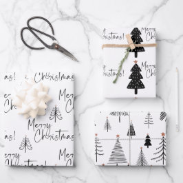 Schwarz-Weiß Weihnachtsbaum Wrapping Pape Geschenkpapier Set