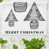 Schwarz-Weiß-Weihnachtsbaum Zeichnend Geschirrtuch (Gefaltet)