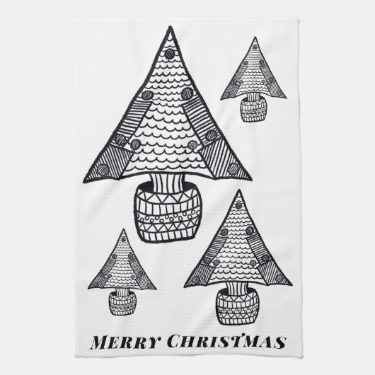 Schwarz-Weiß-Weihnachtsbaum Zeichnend Geschirrtuch (Vertikal)