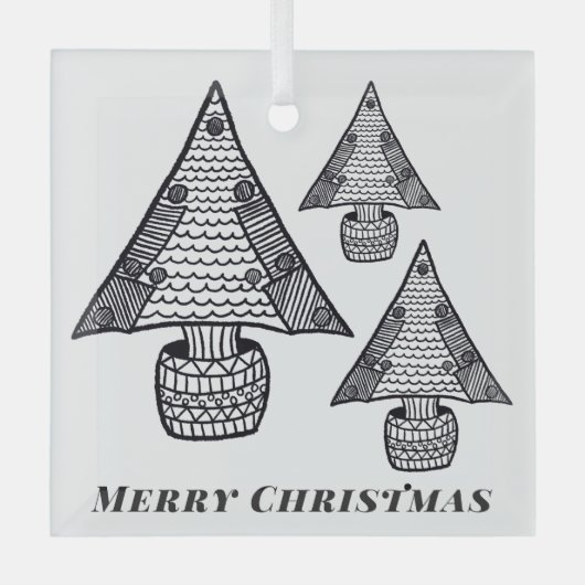 Schwarz-Weiß-Weihnachtsbaum Zeichnend Ornament Aus Glas (Vorderseite)