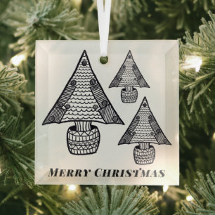 Schwarz-Weiß-Weihnachtsbaum Zeichnend Ornament Aus Glas