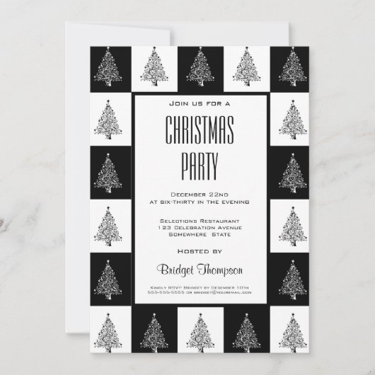 Schwarz-Weiß Weihnachtsbaumen Weihnachtsfest Party Einladung (Vorderseite)