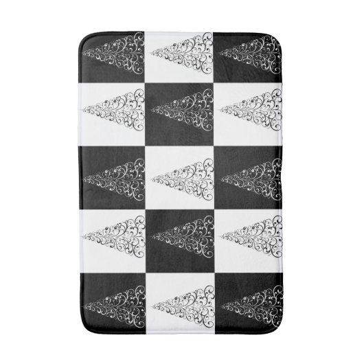 Schwarz-Weiß-Weihnachtsbaummuster Badematte (Vorderseite Vertikal)