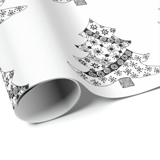 Schwarz-Weiß-Weihnachtsbaummuster Geschenkpapier (Rolleneckpunkt)