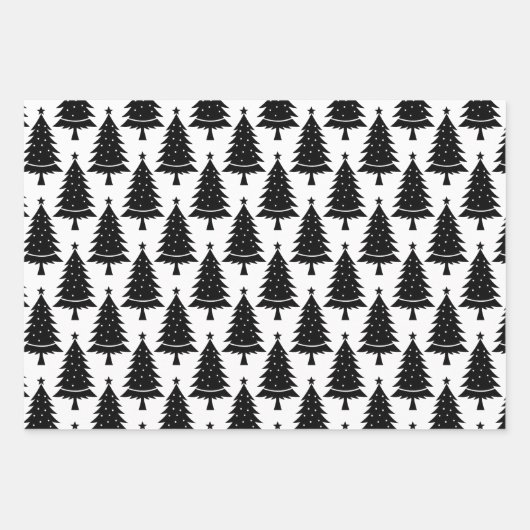 Schwarz-Weiß Weihnachtsbaummuster Geschenkpapier Set (Vorderseite 3)