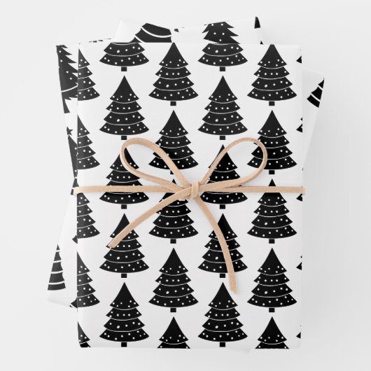 Schwarz-Weiß Weihnachtsbaummuster Geschenkpapier Set (Beispiel)