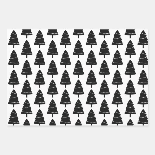 Schwarz-Weiß-Weihnachtsbaummuster Geschenkpapier Set (Vorderseite 3)