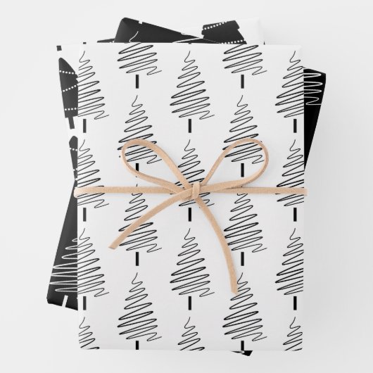 Schwarz-Weiß-Weihnachtsbaummuster Geschenkpapier Set (Beispiel)