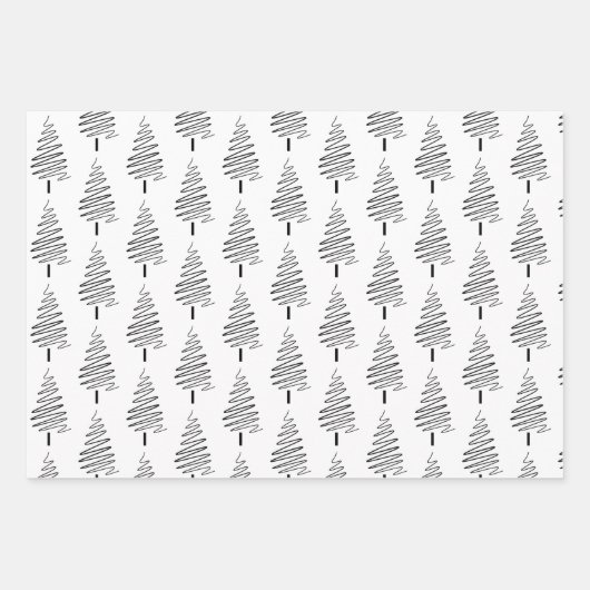 Schwarz-Weiß-Weihnachtsbaummuster Geschenkpapier Set (Vorderseite)