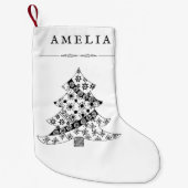 Schwarz-Weiß-Weihnachtsbaummuster Zeichnend Kleiner Weihnachtsstrumpf (Vorderseite)